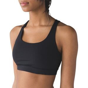 Womens Black Comfort Stretch Strappy Back Padded Sports Bra Size Medium